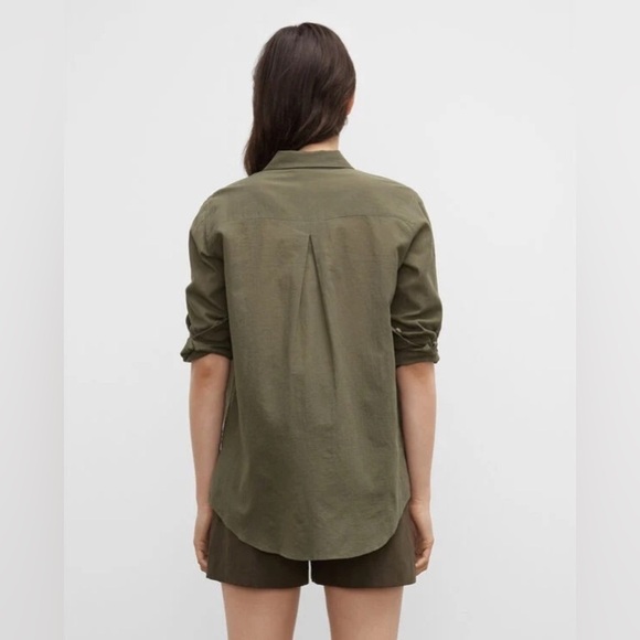 Club Monaco Womens Utility Cotton Military Button Down Shirt Olive Green Sz SP - Picture 3 of 10